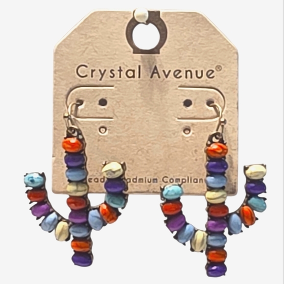 Crystal Avenue Southwestern Faux Turquoise Stone Beaded Cactus Dangle Earrings - Picture 1 of 6